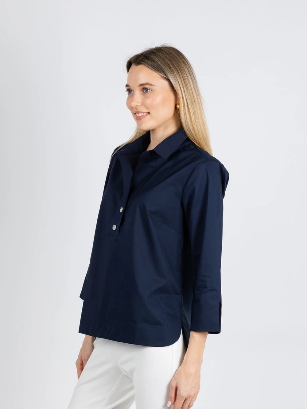 Hinson Wu / Aileen Navy Button-Back Tunic / Quiet Luxury / Size 10 - Picture 8 of 13